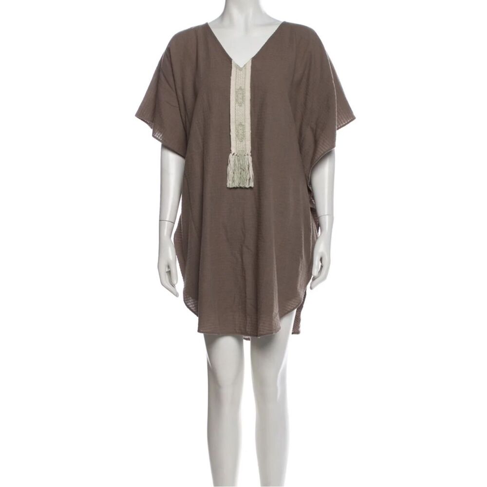 Mirth V-Neck Caftan Mini Dress Tunic Top Sage Green Womens One Size